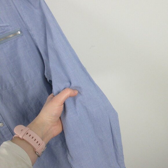 John Varvatos Button Up Shirt Men XXL Blue Micro Check Zipper Patch Pocket 194 - Picture 7 of 14